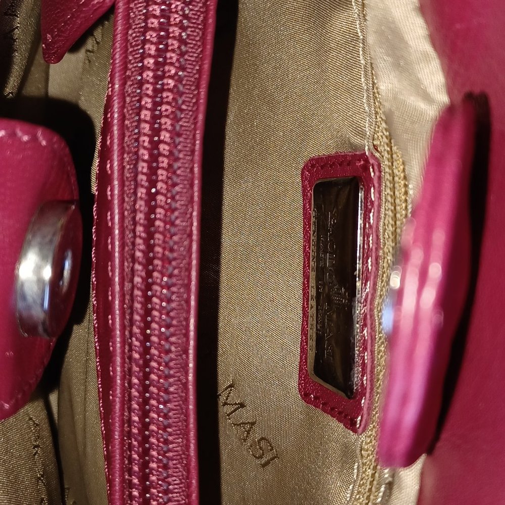 Paolo Masi Red Handbag Genuine Leather Flower Canvas Hobo Smal Bag Italy Vintage - Picture 4 of 6